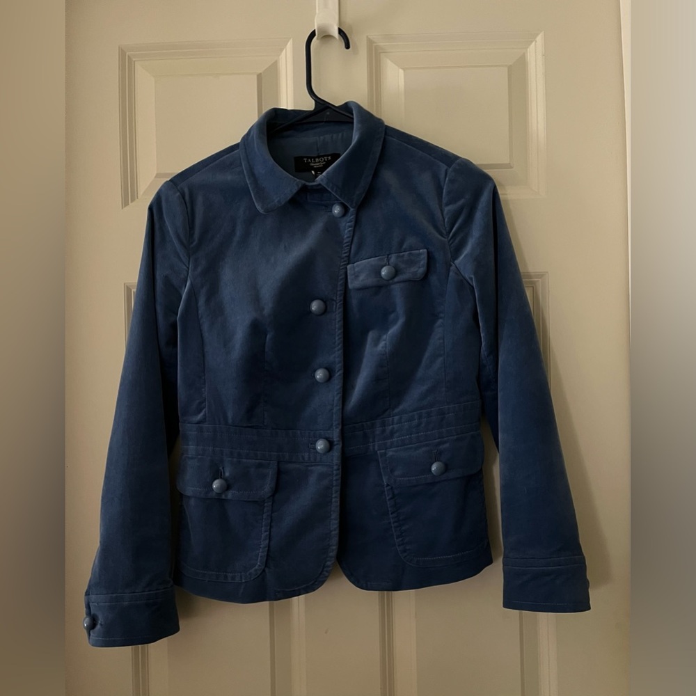 Women’s Talbots Periwinkle blue 5 button velvet velour jacket blazer size 4P